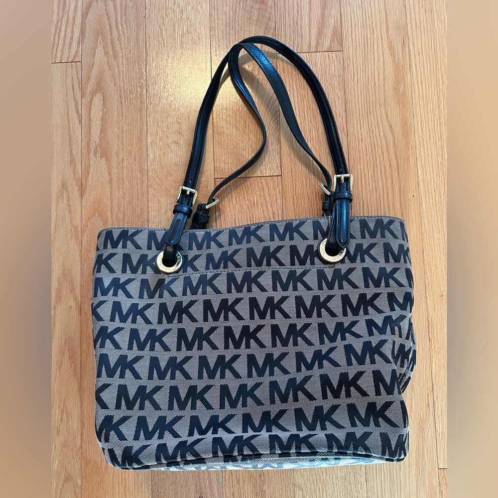 Michael Kors Black and Beige Logo Tote